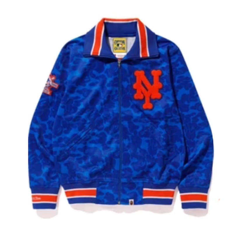 BAPE x Mitchell & Ness Mets Jacket Blue