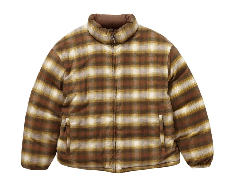 Supreme Flannel Reversible Puffer Jacket Brown