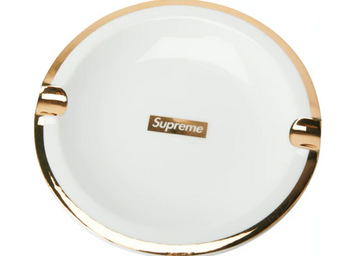 Supreme Gold Trim Ceramic Ashtray White