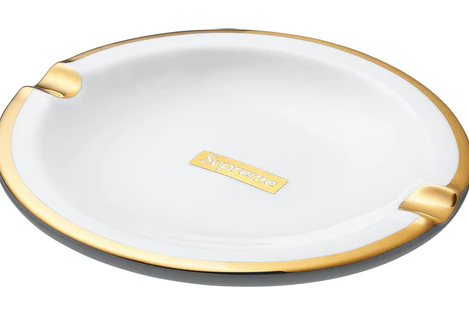 Supreme Gold Trim Ceramic Ashtray White